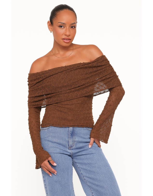 Petal & Pup - Wilma Off Shoulder Top - Chocolate