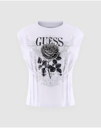 GUESS - Rocker Rose Smocked T-Shirt