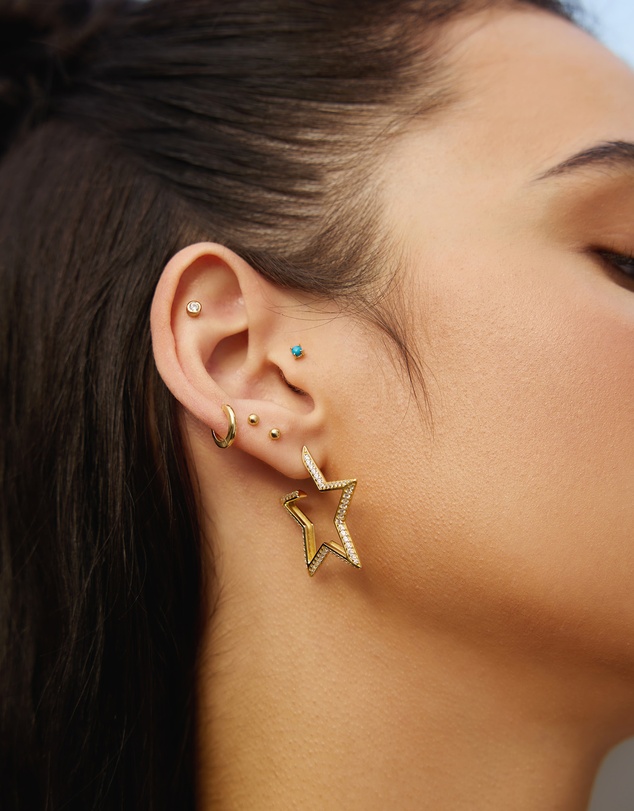 Ania Haie - Gold Large Star-Shaped Pave Hoop Earrings
