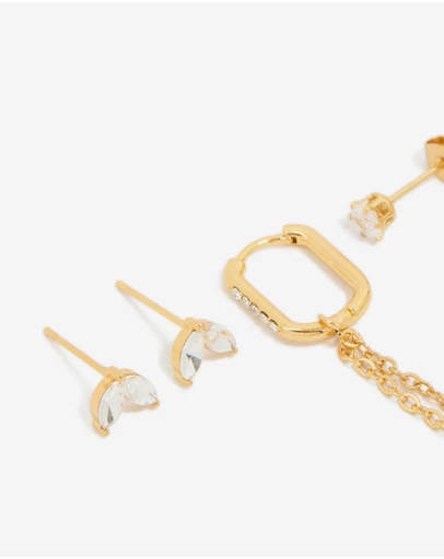 Lovisa - Waterproof Gold Plated Stainless Steel Cubic Zirconia Mix Earrings 3-Pack