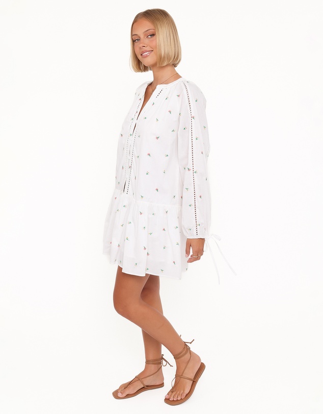 Petal & Pup - Hart Long Sleeve Mini Dress - White Floral
