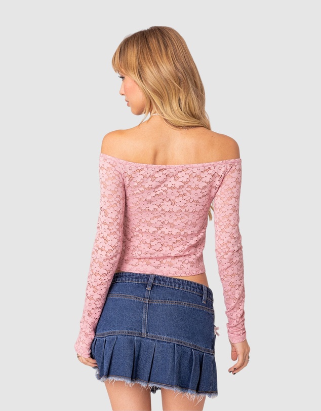 EDIKTED - Carolina Off Shoulder Sheer Lace Top