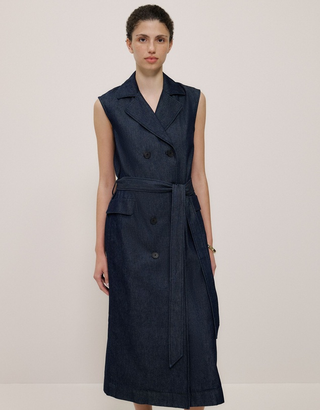 Trenery - Denim Sleeveless Trench Dress in Rinse Wash