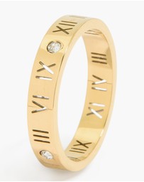 Lovisa - Waterproof Gold Plated Stainless Steel Cubic Zirconia Roman Numeral Band Ring
