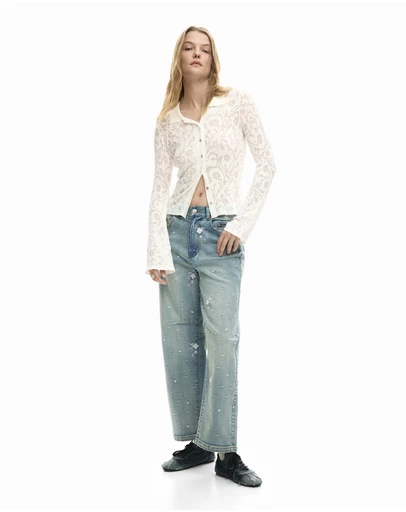 Desigual - Buttoned embroidered T-shirt