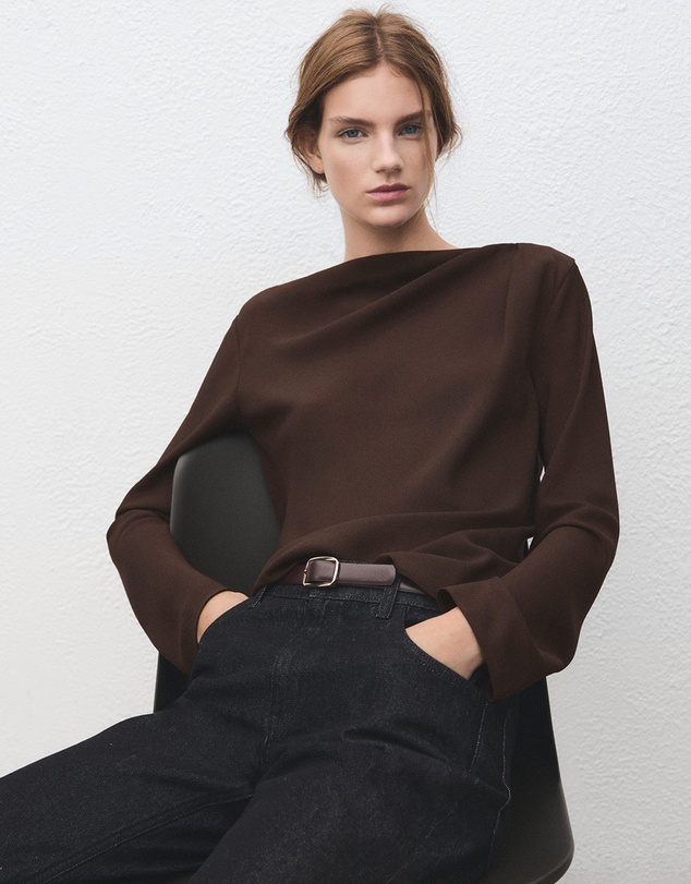 M.N.G - Draped Boat-Neck Blouse