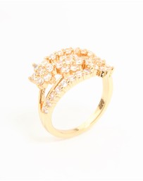 Lovisa - Gold Plated Cubic Zirconia Flower Stacked Ring
