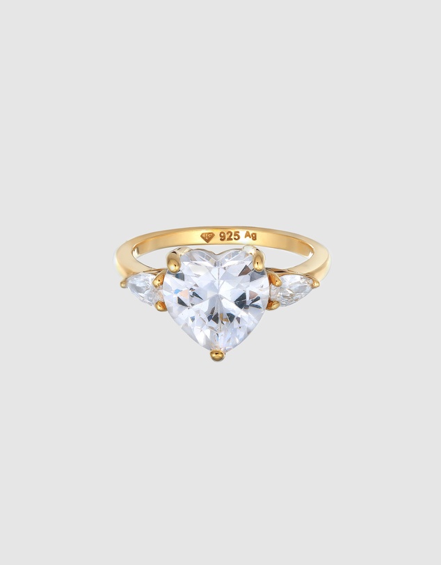 Elli Jewelry - Ring Zirconia Heart 925 Sterling Silver Gold-Plated