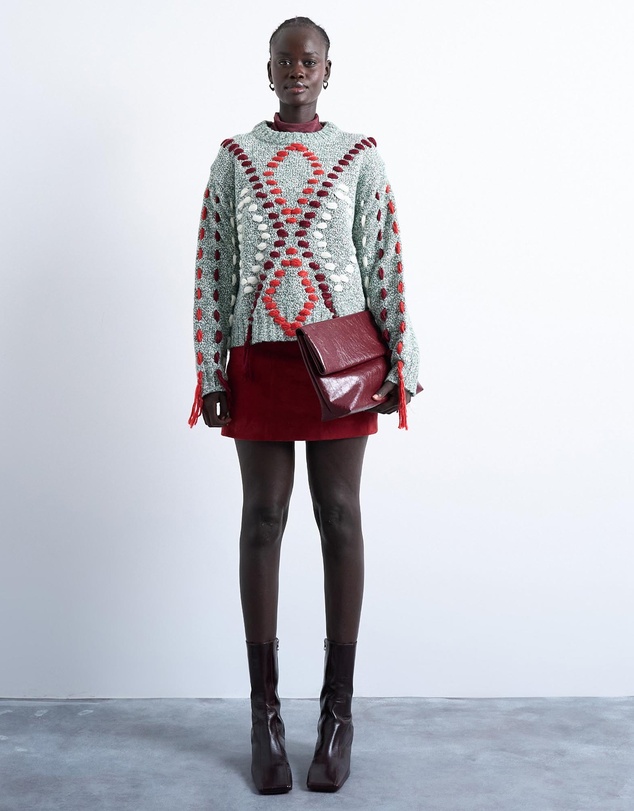 TOPSHOP - Knitted Argyle Embroidered Jumper