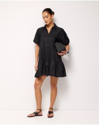 AERE - Joia Linen Puff Sleeve Mini Dress