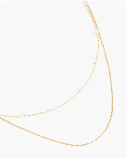 Lovisa - Waterproof Gold Plated Stainless Steel Pearl Beaded & Chain Layered Necklace