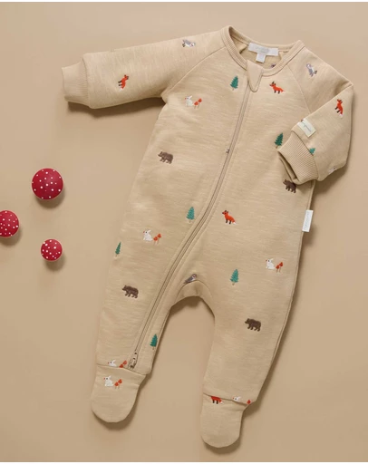 Purebaby - Embroidered Fleece Growsuit -Kids-Babies