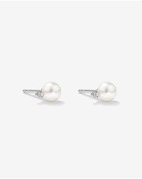 Michael Hill - 5mm Cultured Freshwater Pearl and Diamond Stud Earrings in Sterling Silver