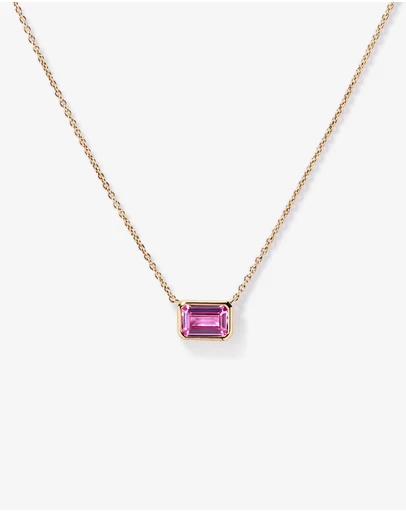Michael Hill - Emerald Cut Pink Created Sapphire East-to-West Set Bezel Necklace with Chain in 10kt Yellow Gold