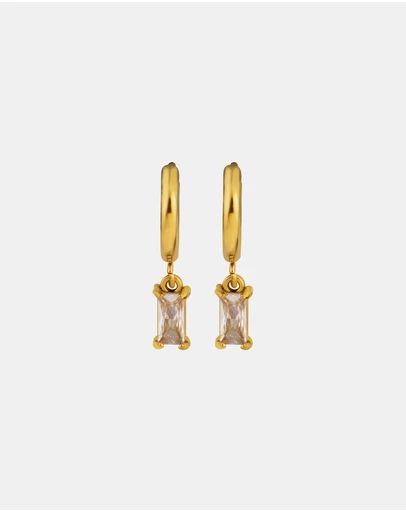 Zoe Olivia - Waterproof Mini Emerald Cut Pendant Hoops