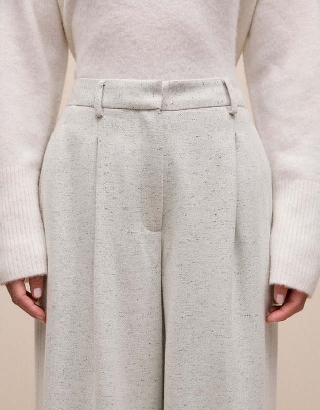 Trenery - Italian Wool Blend Wide Leg Pant in Light Grey Marle