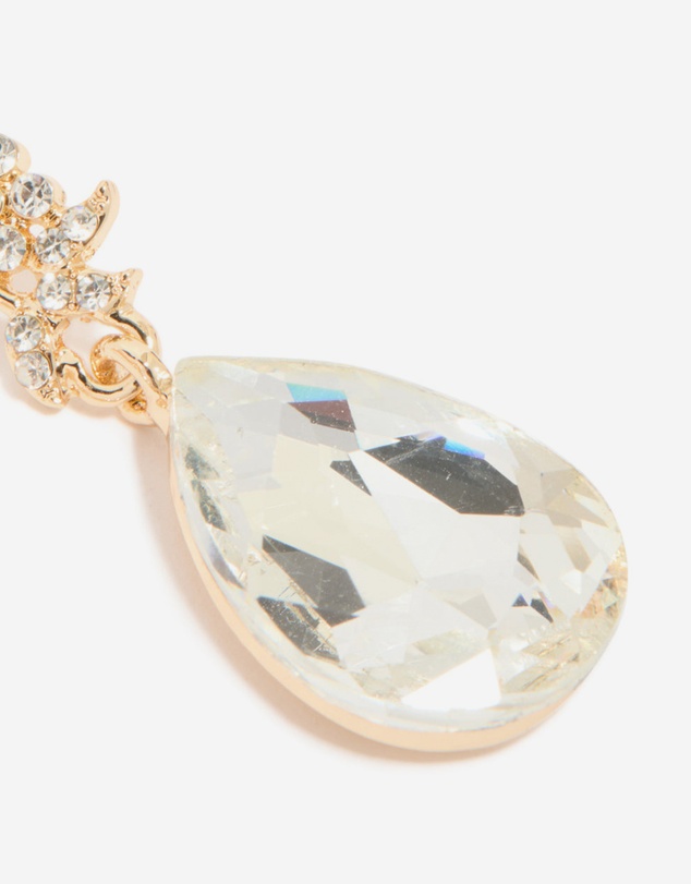 Lovisa - Gold Diamante Flowers & Large Diamante Drop Earrings