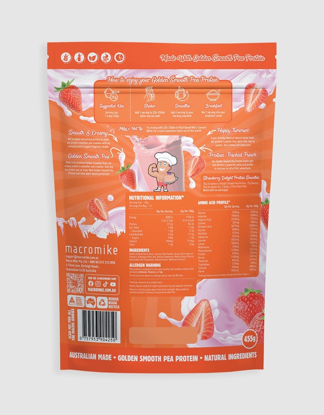 Macro Mike - Strawberry Delight Golden Smooth Pea Protein - 455g
