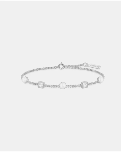Ania Haie - Silver Bezel-Set Cube and Pearl Station Bracelet