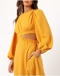 Petal & Pup - Ginnee Puff Sleeve Cutout Midi Dress - Mustard
