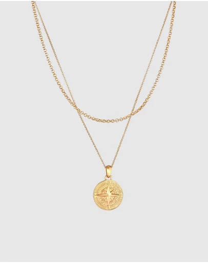 Kuzzoi - ICONIC EXCLUSIVE - Compass Pendant Necklace in Gold-Plated 925 Sterling Silver