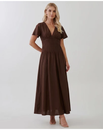 Tussah - Maysen Linen Blend Pintuck Midi Dress