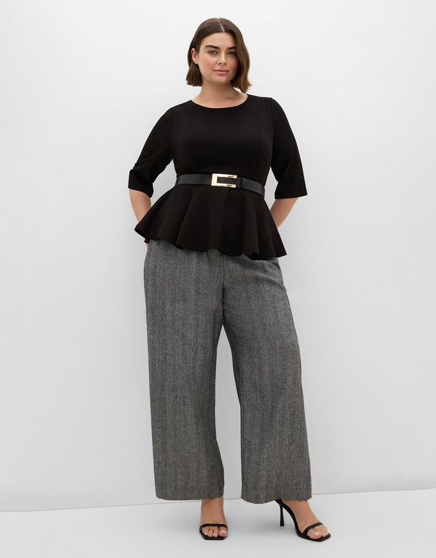 City Chic - Plus size Paige Belted Peplum Top - black