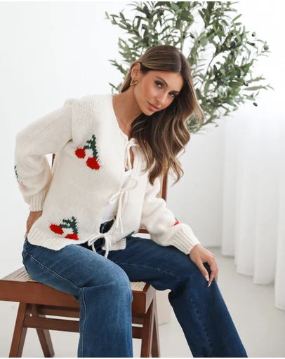 Esther & Co - Jaya Cardigan - Cream Print