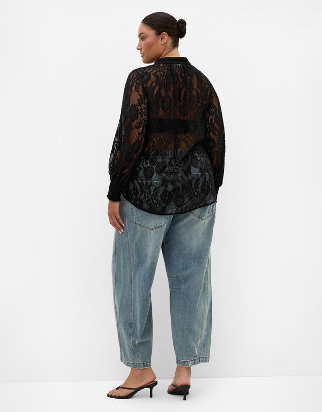 City Chic - Plus size Liv Sheer Lace Long Sleeve Blouse - black