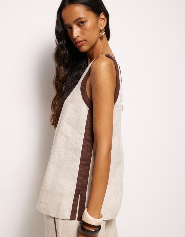 AERE - Ivy Contrast Detail Linen Top