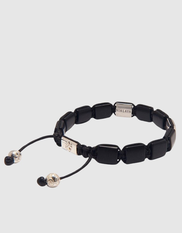 Nialaya Jewellery - The Dorje Flatbead Collection - Matte Onyx and Silver