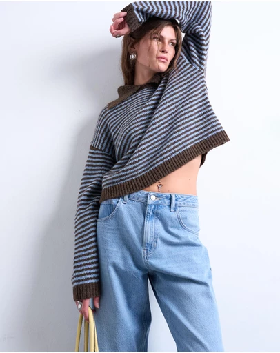 TOPSHOP - Topshop Knitted Stripe Collar Jumper