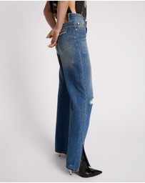 ONE TEASPOON - Shredded Gold Billie Low Slung Straight Leg Mid Waist Denim Jeans