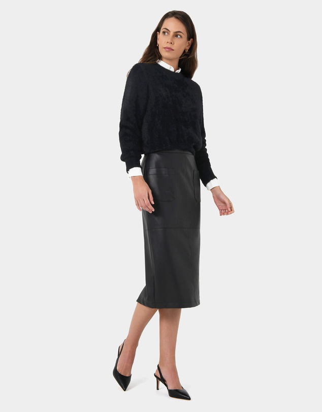 Forcast - Vera Faux Leather Midi Skirt