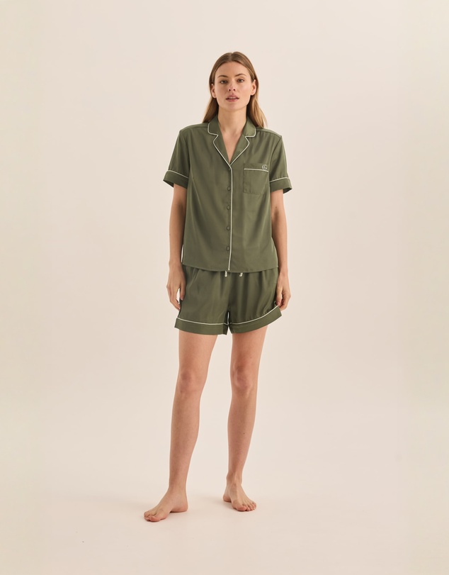 Gingerlilly - Sonia Olive Satin Short PJ Set