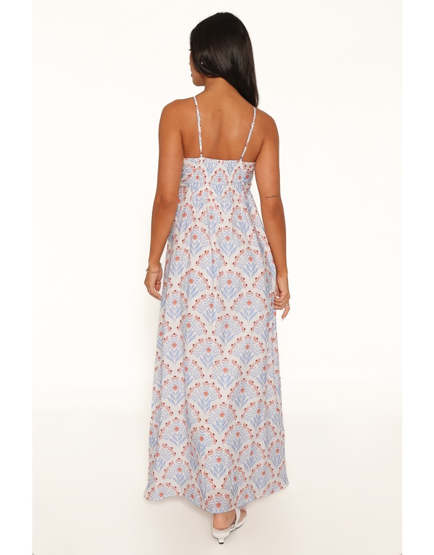 Petal & Pup - Cascade Halterneck Maxi Dress - White Blue