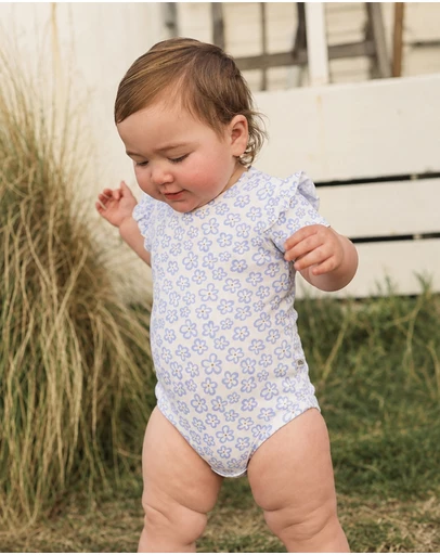 Kynd Baby - Frill Short Sleeve Bodysuit in Hibiscus Blue