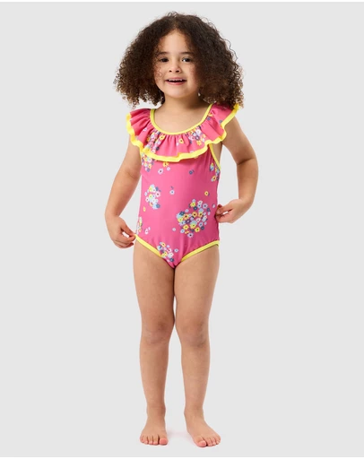 Goldie + Ace - Floral Frill Collar Swimsuit - Babies-Kids