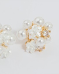 Lovisa - Gold Plated Cubic Zirconia Pearl Cluster Stud Earrings
