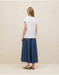 Trenery - Cotton Cuff Sleeve T-shirt in White