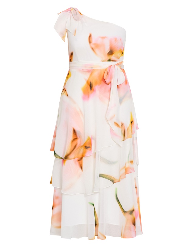 City Chic - Plus size Enchant Fleur One Shoulder Maxi Dress - ivory
