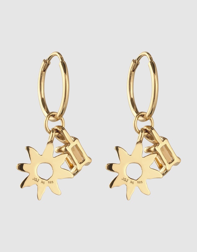 Elli Jewelry - Sunburst and Citrine Charm Hoops in Gold-Plated 925 Sterling Silver