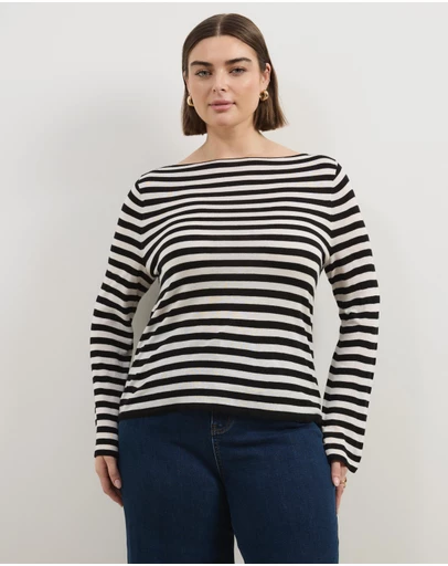 Atmos&Here Curvy - Bella Fine Knit Stripe Top
