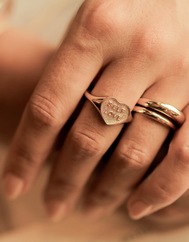 Elli Jewelry - Ring Signet Heart Self Love 925 Sterling Silver Gold-Plated