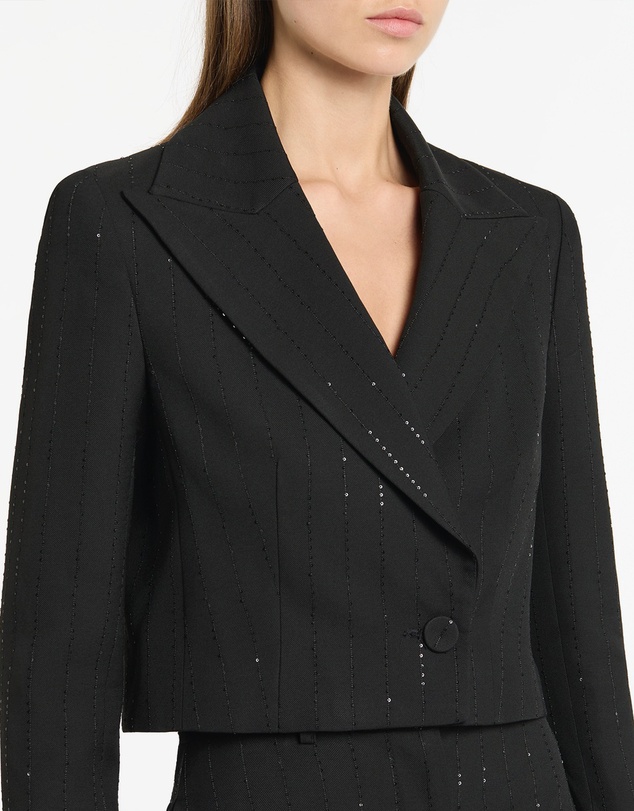 Carla Zampatti - Black Starlight Twill Peaked Lapel Cropped Jacket