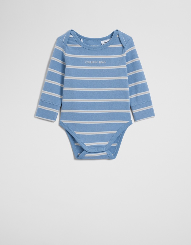 Country Road - Organically Grown Cotton Stripe Logo Long Sleeve Bodysuit