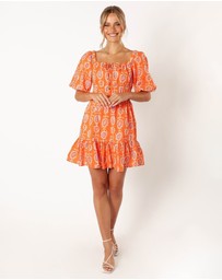 Petal & Pup - Carmen Off Shoulder Mini Dress - Orange Print