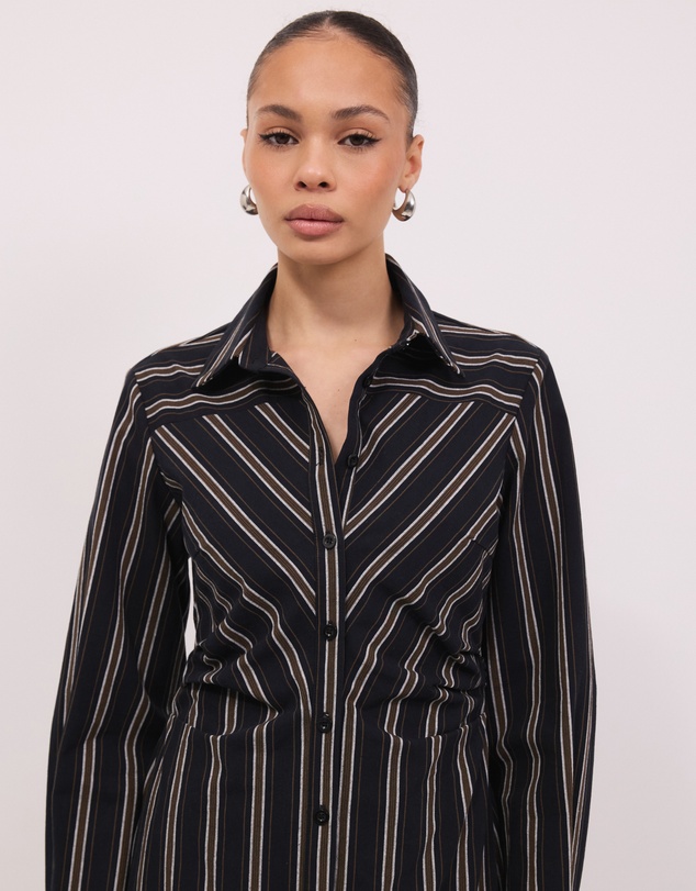 Calli - Mira Midi Stripe Ruched Waist Shirt Dress