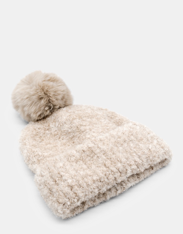 Morgan & Taylor - Elsie Boucle Beanie in White Cream