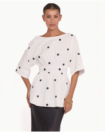 Petal & Pup - Camila Open Back Top - White Black Polka Dot